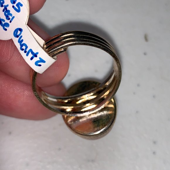 Silver Plated Rose Quartz Cab Ring, Sizeable - Picture 5 of 8